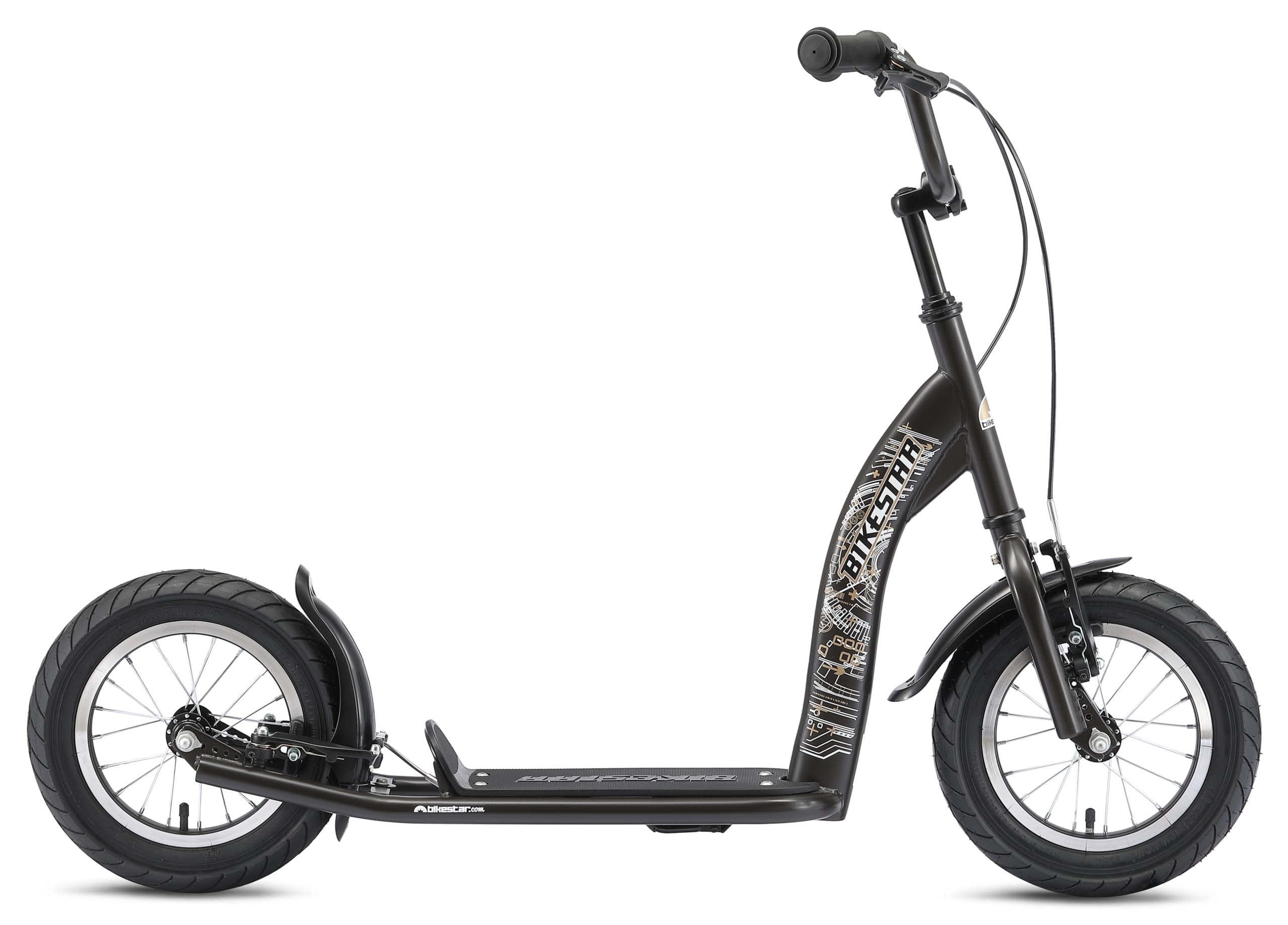 BIKESTAR Roller Kinderroller Tretroller Kickscooter mit Luftreifen für Jungen und Mädchen ab 6-7 Jahre ★ 12 Zoll Sport Kinder Scooter ★ Schwarz (matt)