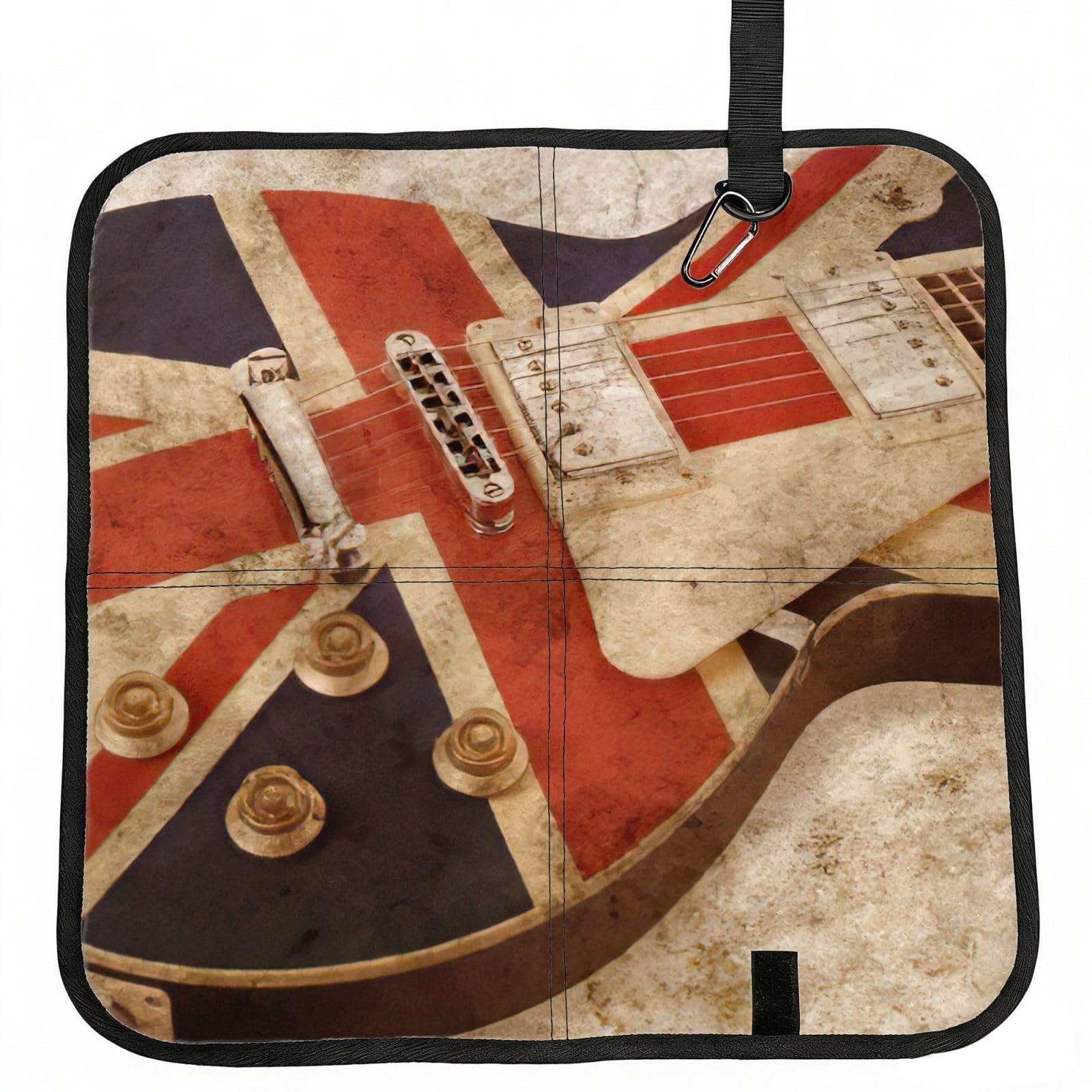 bghdfa Guitar British Flag Print Outdoor Sitting Mat Waterproof Oxford Cloth Seat Cushion Folding Foam Camping Seat For Picnic