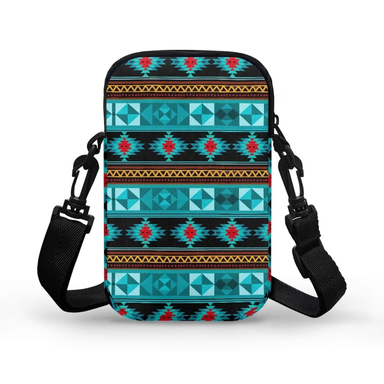 Dolyues Small Crossbody Bag Cell Phone Purse for Women Southwest Tribal Geometry Print Messenger Bags Travel Stuff Sack Shoulder Handbag with Adjustable Shoulder Strap