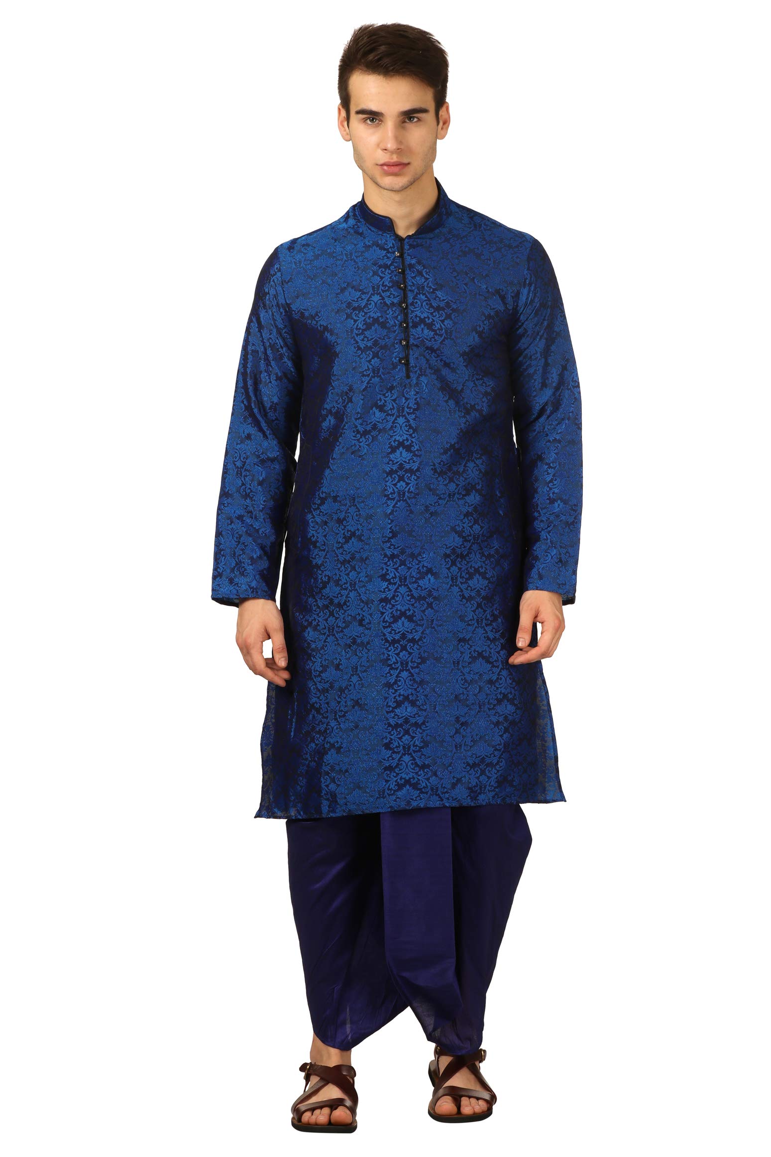 royal kurta Men's Regular Fit Silk Blend Dhoti Kurta Set (Blue)-picture-26