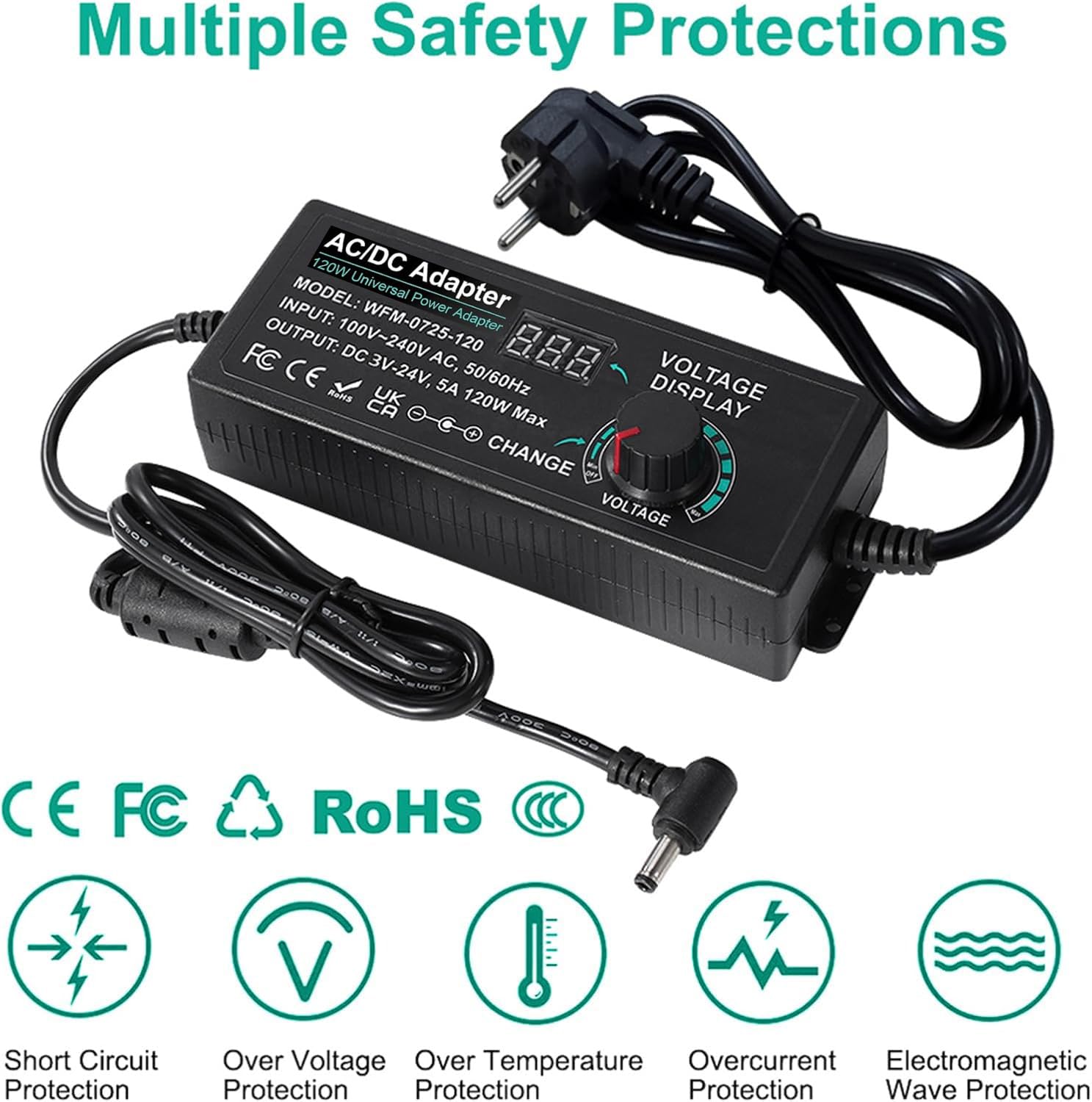 Alimentatore Universale 3-24V 120W - Adattatore DC Con 14 Spine | Alimentatore Regolabile - Foto 6