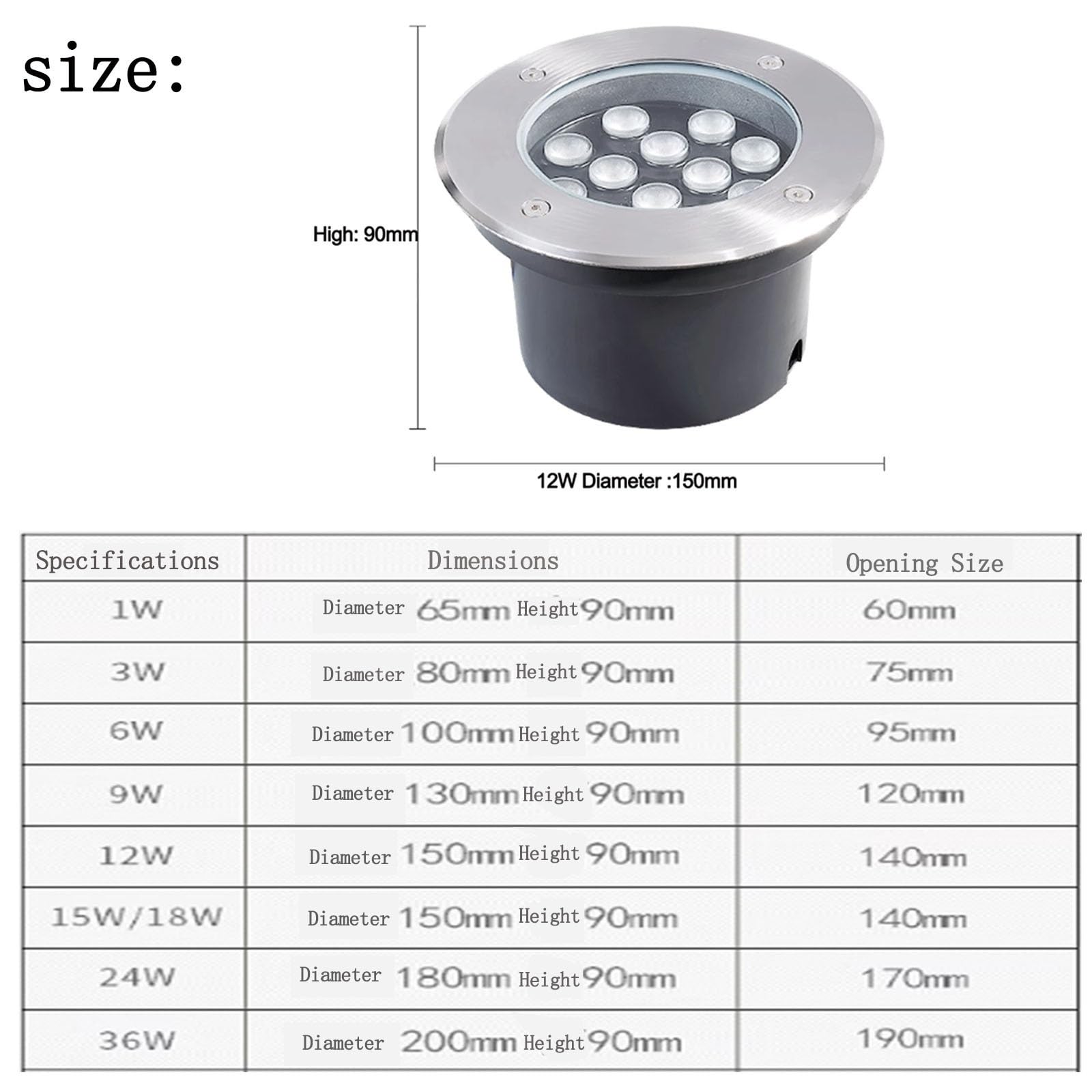 THEGA Luz LED Exteriores - Iluminación Enterrada, Focos LED Empotrables 220V, Focos Empotrables Exteriores IP67, Resistentes Al Agua, Iluminación para Jardín Y Patio(White,36W)