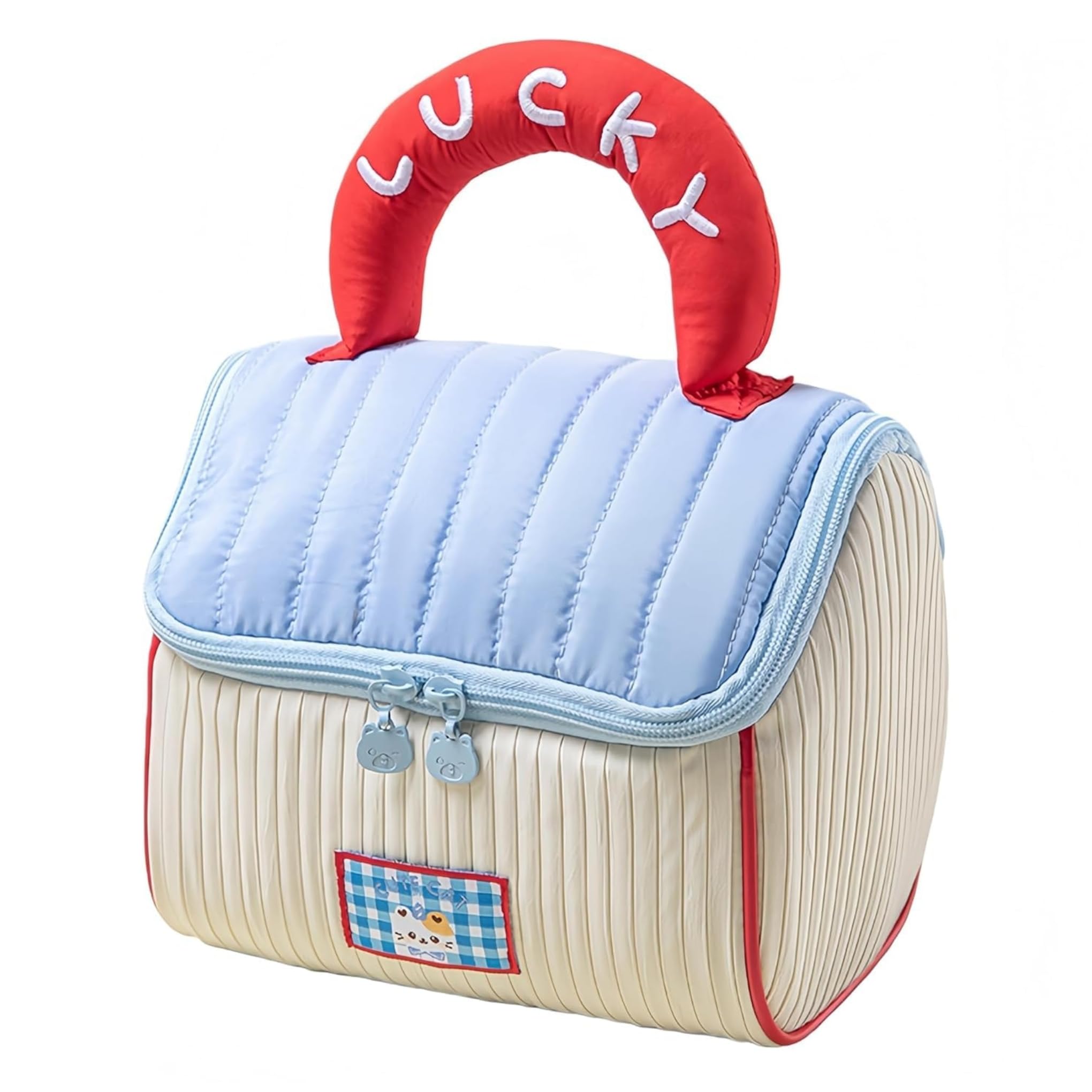 Sweet Lovely Cartoon Cosmetic Bag with Lucky Padded Handle, 7.1in5.1in6.9in Large Capacity Portable Travel Toiletry Bag, Multi Pocket Makeup Organizer Wash Bag for Women Girls Travel Daily Use-picture-16