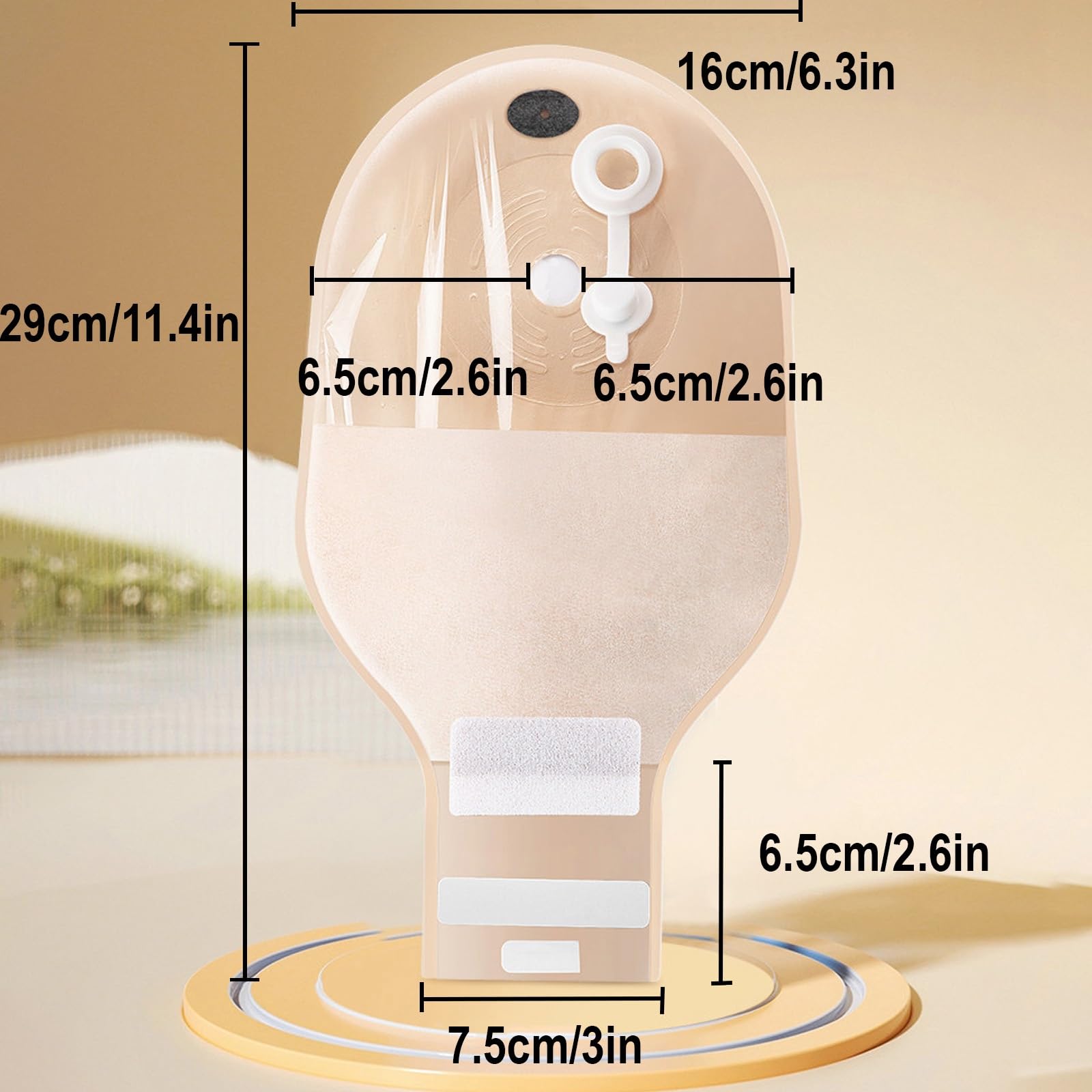 Zestaw 10 Worków Stomijnych, Jednoczęściowe Worki do Urostomii, Rozmiar 25-60mm z Zamknięciem I Okienkiem Kontrolnym, Możliwość Przycięcia do Odpowiedniego Rozmiaru