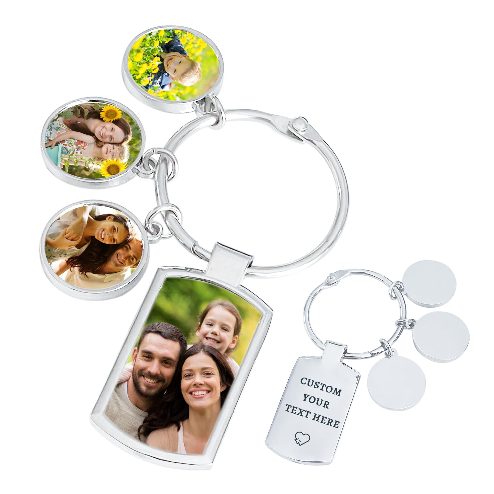 Fkf Unisex Four-Image Keychain Personalised Photo Keyring Custom Key Ring Engraved Text Keychain Gift For Grandad Mum Dad Men Birthdays Fathers Day Mothers Day Christmas Anniversary Day (Four-Image Keychain)