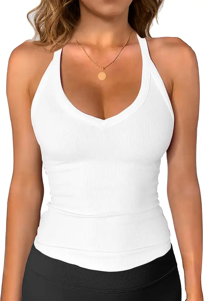 iGENJUN Workout Tops for Women Racerback Basic Tank Summer 2025 Camisole V Neck Slim Fit Ribbed Sleeveless