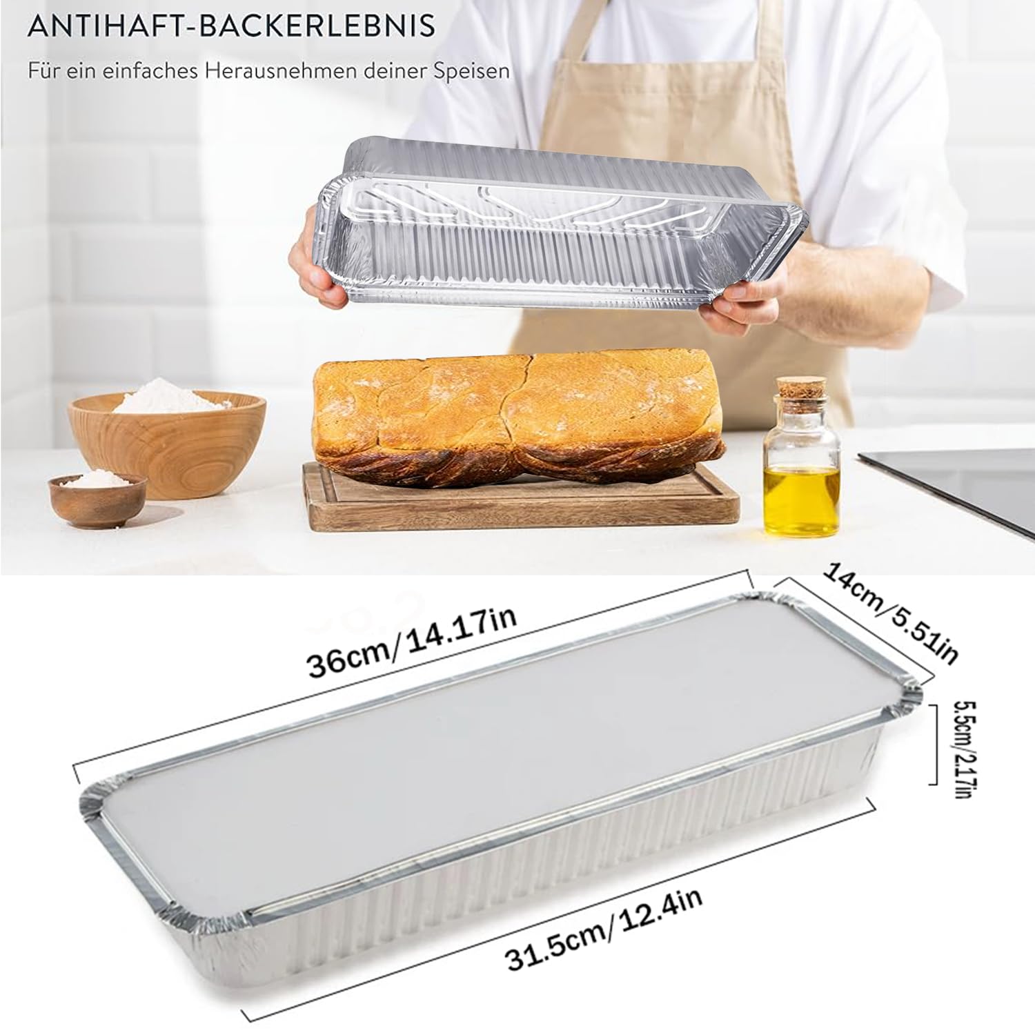 20 Pièces Barquette Aluminium avec Couvercle,35x12x5.3cm,1350ml Barquette Alimentaire Barbecue pour Cuisiner,Griller,Cuire.