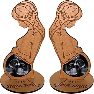 Amaezorx 2 Pack Wooden Baby Ultrasound Photo Frame - Heart Shaped Pregnancy Scan Picture Display for Expecting Moms, Pregn...