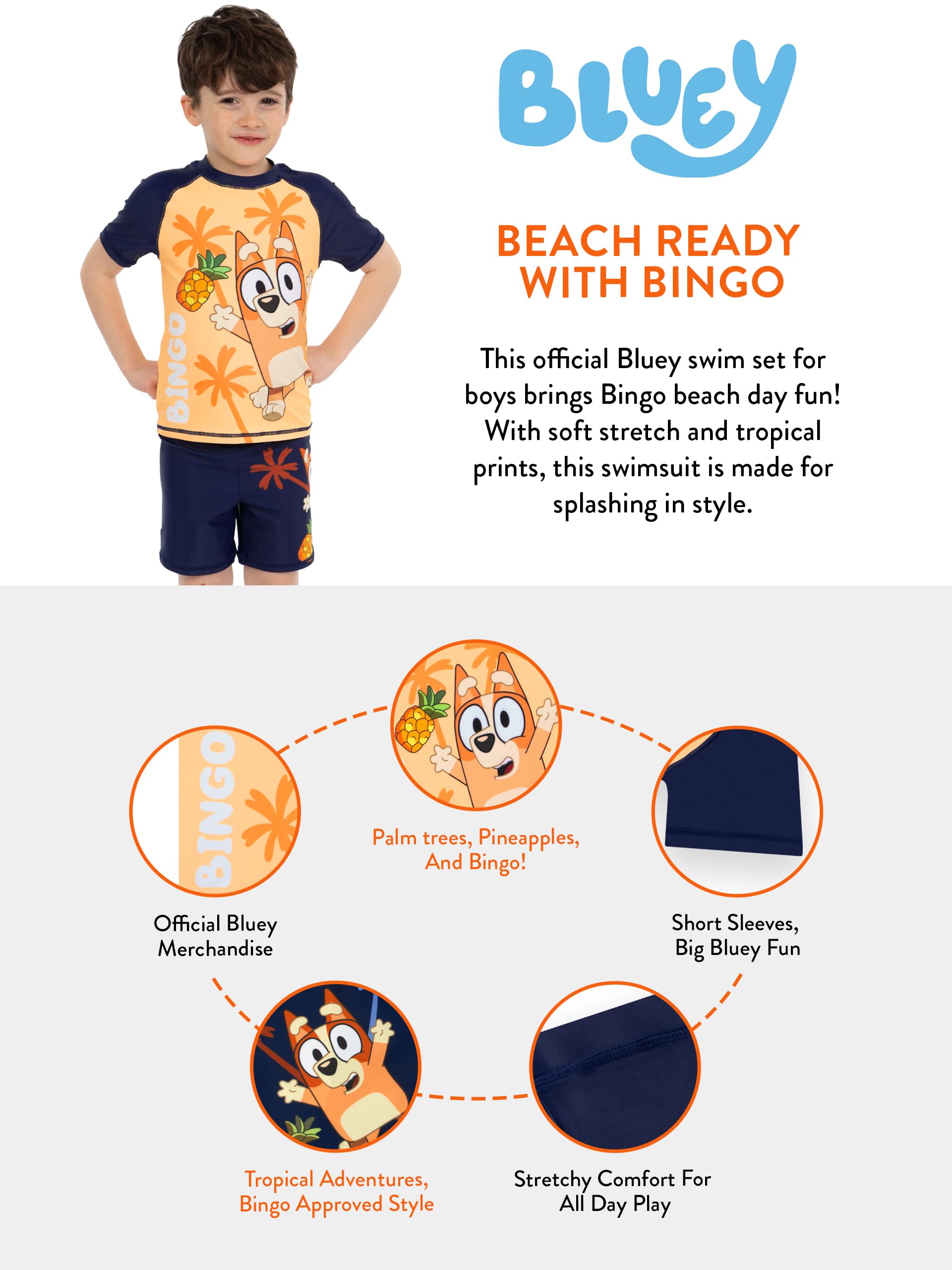BlueY Costume Piscina Bambino, Set Maglia E Shorts Bingo, Costume Nuoto Ragazzo, Set Piscina Bambini, età 18 Mesi - 8 Anni