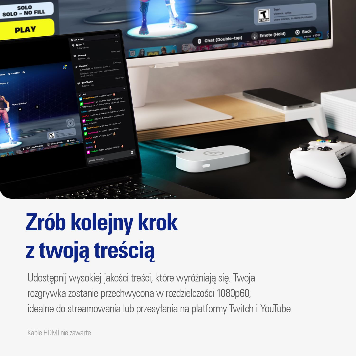 Elgato Game Capture Neo – przenośna karta przechwytująca USB 4K60 HDR Passthrough, nagrywanie wideo 1080p60 - do PS5|Xbox|Nintendo Switch 2 - OBS, Quicktime i nie tylko - Plug & Play|działa na