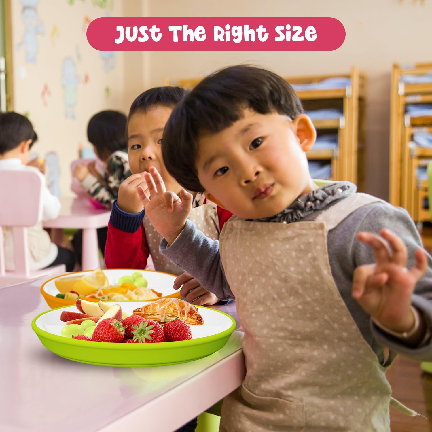 Kids Porcelain Plates with Anti-Slip Silicone Sleeves | Microwave & Dishwasher Safe | Premium Divided Toddler Plates for Hassle-Free Eating | Perfect for Toddlers & Kids of All Ages - Set of 4 Plates