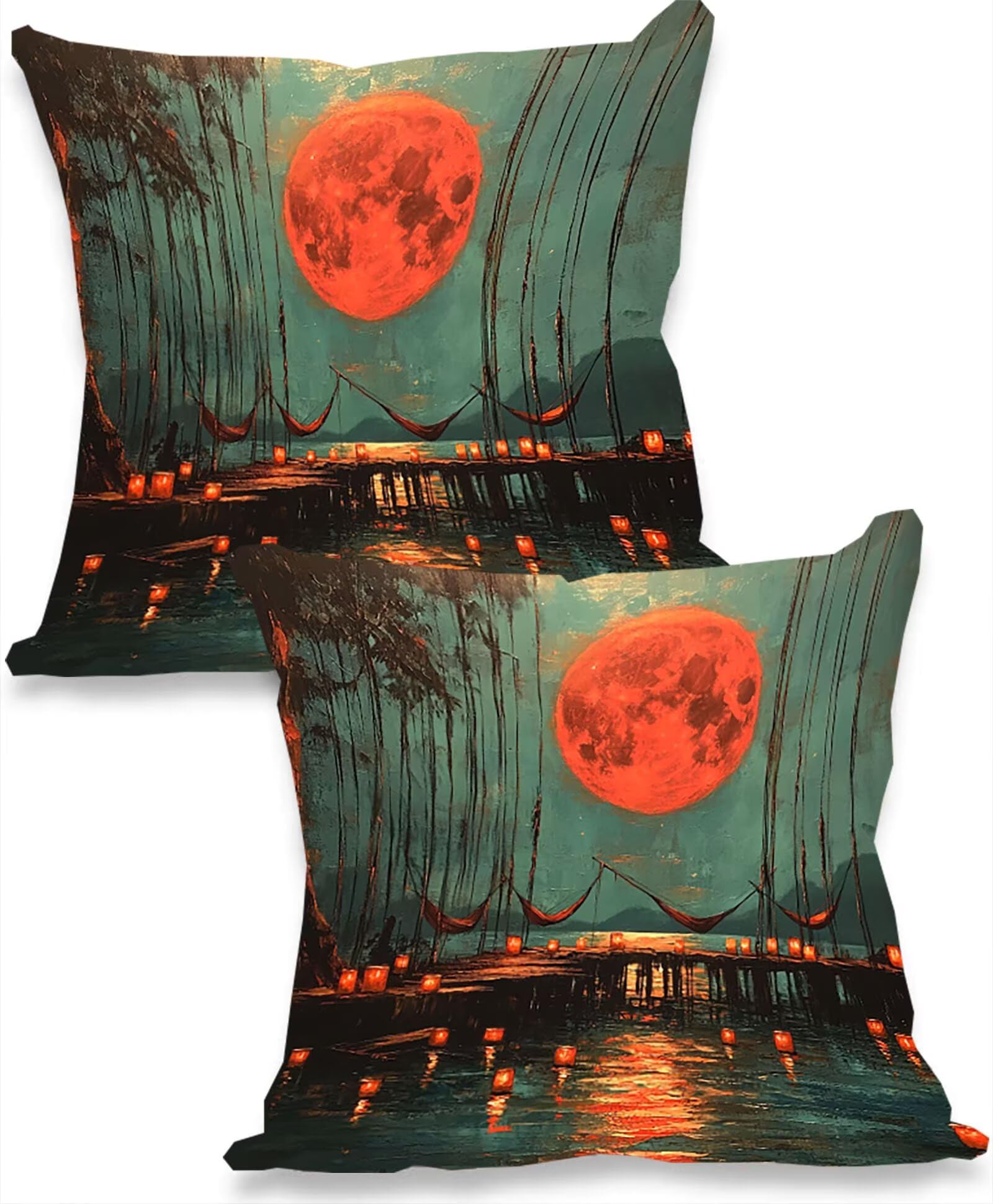 rot Samt Kissenbezug 60 x 60 cm 2er Set Kissenhülle Sofakissen Samtkissen Dekorative Dekokissen Couchkissen Zierkissen Quadrat Wurfkissenbezug mit Verstecktem Reißverschluss Wohnzimmer Mond 0P-287