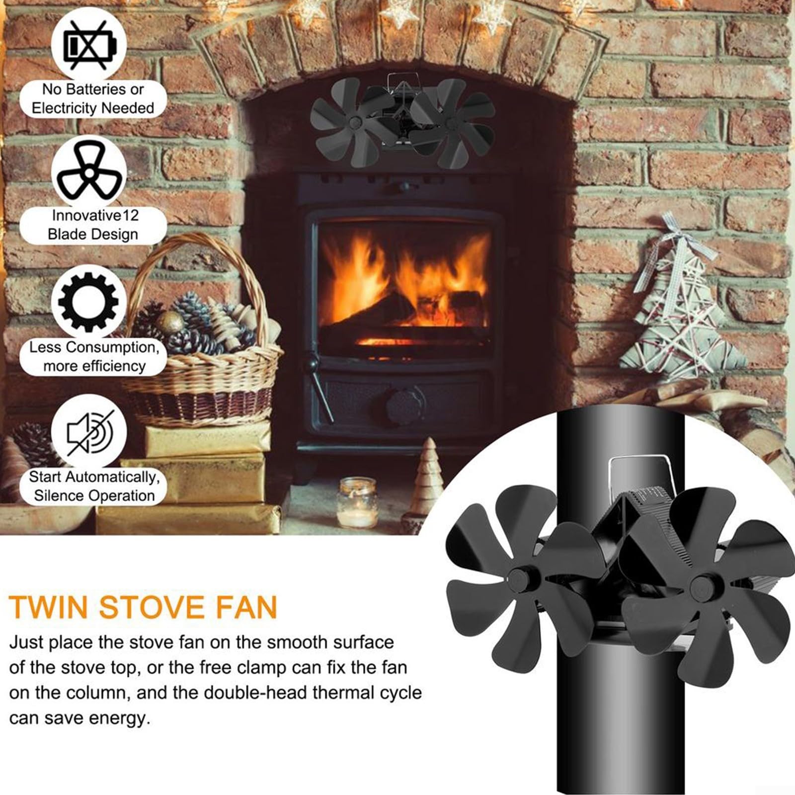 Pipe Wood Burning Fireplace Blowers Lehman's Heat Powered Stove Fan 4