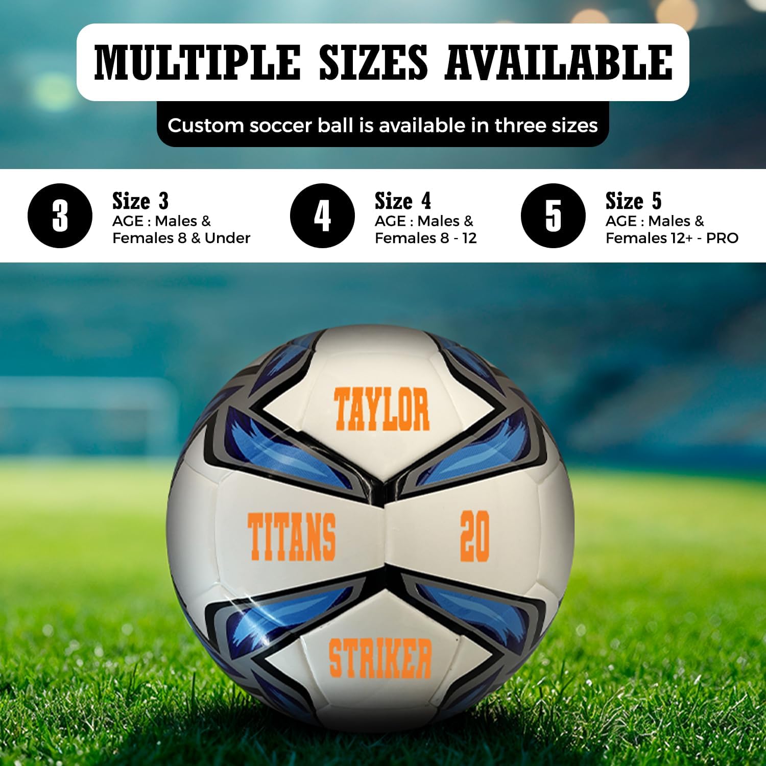 HAMMET Customized Soccer Ball with Name or Text – Sizes 3, 4 or 5 - Personalized Soccer Gifts for Son, Daughter, Boy or Girl