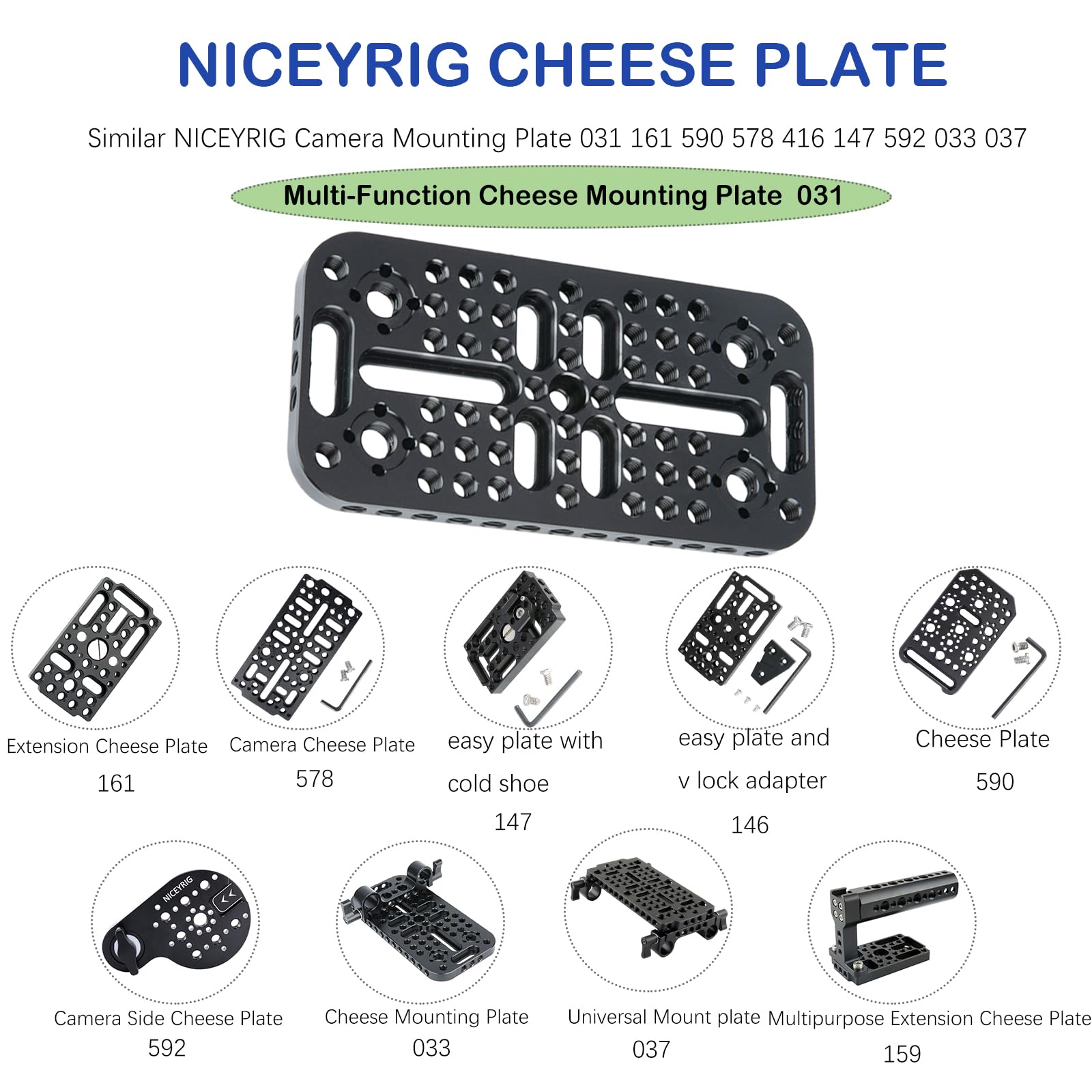 NICEYRIG Plaque de Base multifonctionnelle 15mm Double Bride Rail pour Appareil-Photo DSLR
