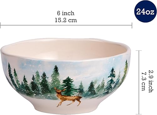 Miniatura 2 de Bico Enchanted Deer Dreamscape - Juego de 4 cuencos de cerámica para cereales, 24 onzas, para pasta, ensalada, cereales, sopa, microondas y