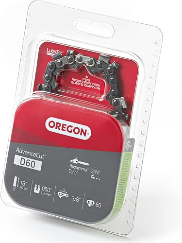 Oregon Cadena de motosierra de repuesto D60 AdvanceCut para barras guía de 16 pulgadas, 60 eslabones de transmisión, paso 38", calibre .050", se