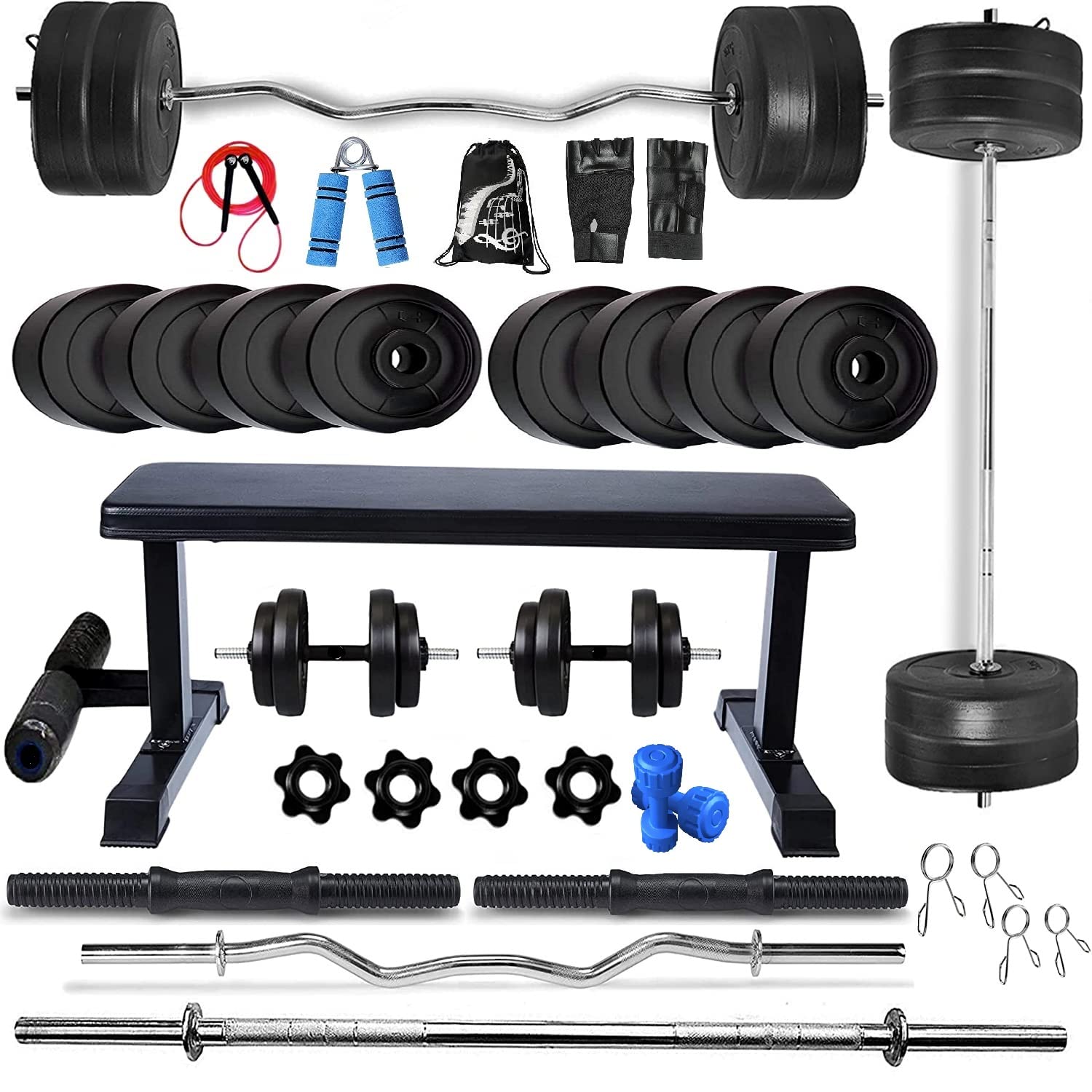 Bodyfit Fitness Home Gym Set Equipments Combo Set of Gym Weight Plates(16Kg to 100Kg), 3ft Curl Rod, 5ft Plain Rod, Pair of Dumbbell Rods, Leg Extension Flat Bench, Dumbbell Set. (16Kg Plates) (B0C5TJ4LJQ) Amazon Price History, Amazon Price Tracker