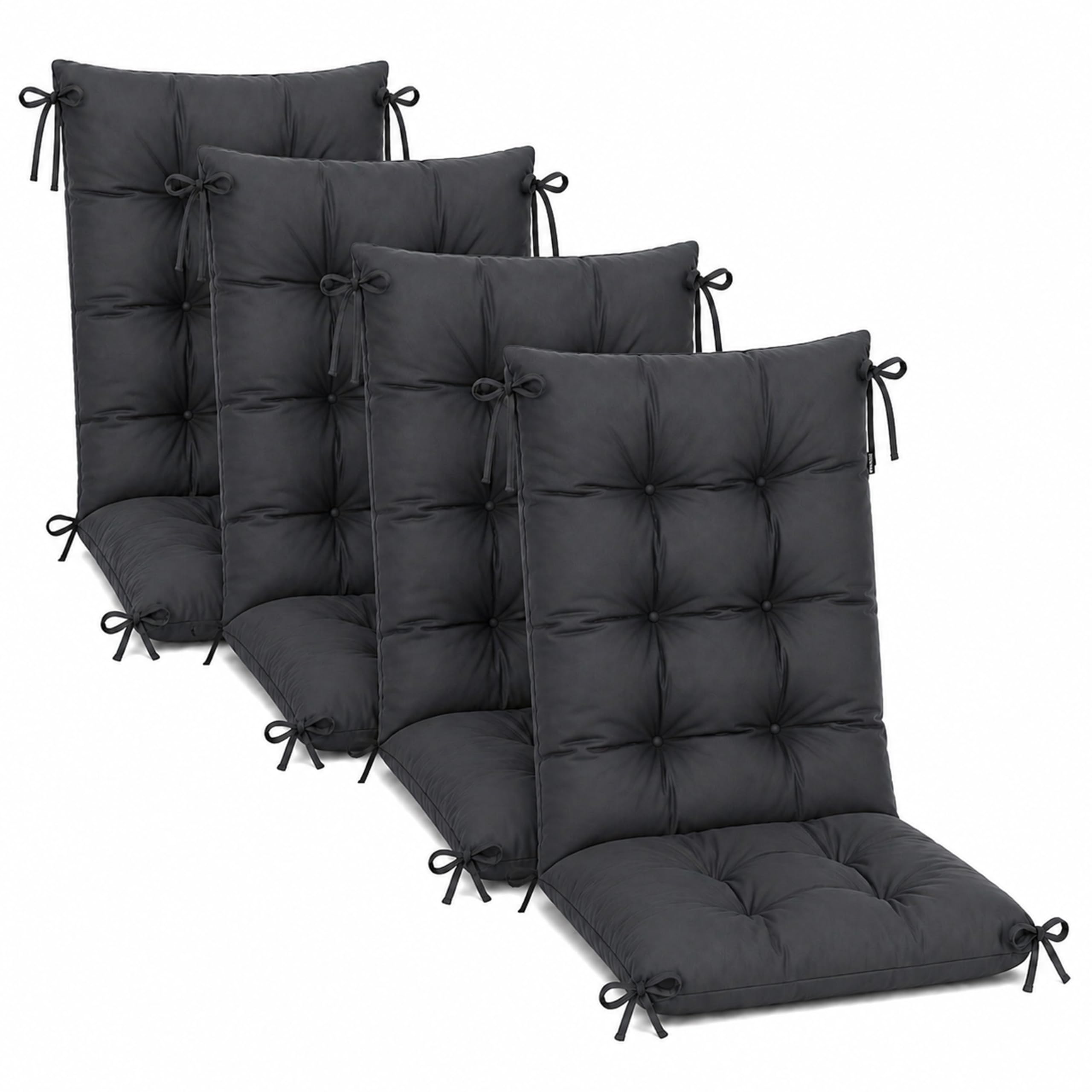 POKAR 4er Set Gartenstuhl Hochlehner Auflagen 120x50x10 cm | Gesteppte Wasserabweisende Polster | Hochlehner Sitzauflagen Gartenmöbel | Outdoor Gartenstuhlauflagen | Oeko-Tex | Made in EU | Anthrazit