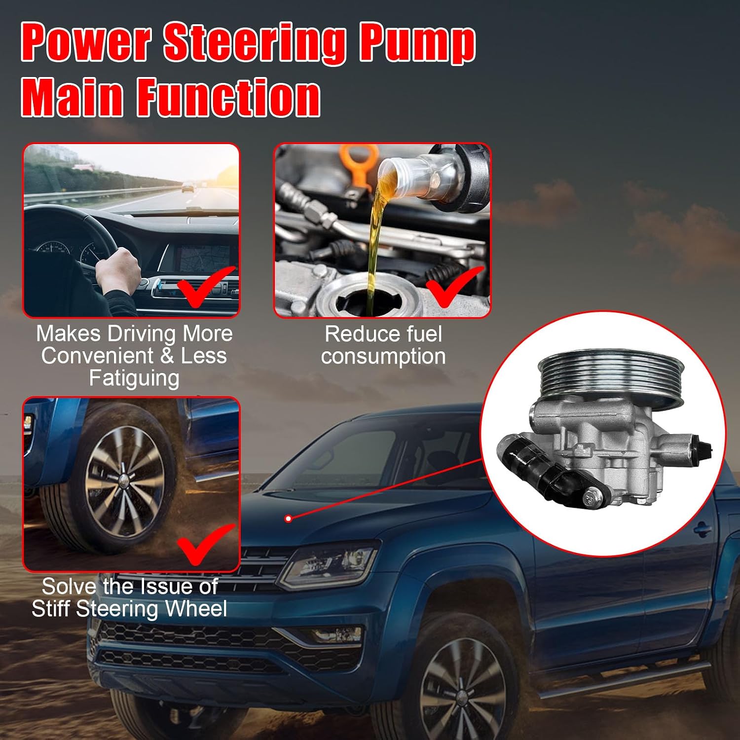 Power Steering Pump with pulley Compatible with 2008-2012 For Honda Accord 21-5495 AA121-5495 21-5495 96575M 56100R40305 56100R40A02 56100R40A03 Power Assist Pump