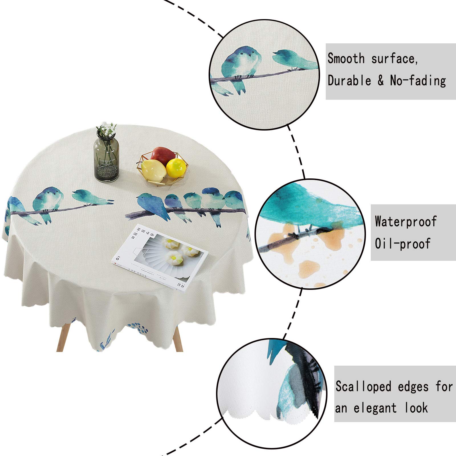 Bettery Vinyl Round Table Cover Wipe Clean PVC Tablecloth Oil-Proof, Round - 52 Inch