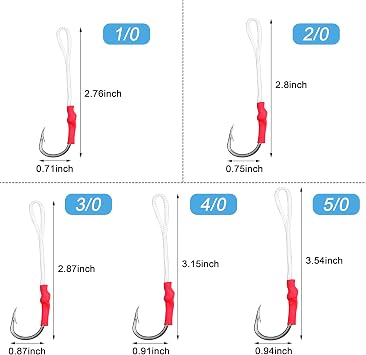 Fishing Jig Assist Hooks, 20PCS Stainless Steel Jigging Hooks with PE Line for Saltwater Big Game Tuna Snapper Halibut Fishing
