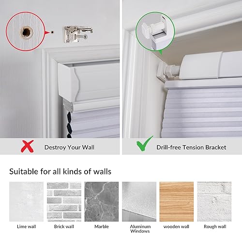 Miniatura 4 de BERISSA Persianas celulares sin cordones, sin herramientas, sin taladro, para ventanas de interiores, fáciles de instalar, 59 pulgadas de ancho x 64