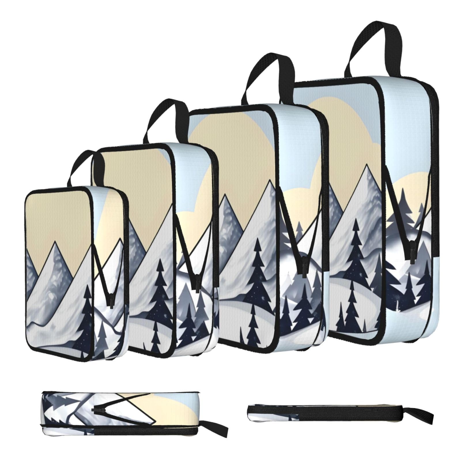 White Snowy Mountains Compression Packing Cubes 4 Piece Set