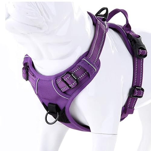 MOKCCI Truelove Soft Front Dog Harness .Reflective No Pull Harness with Handle and 2 Leash Attachments - XL - purple