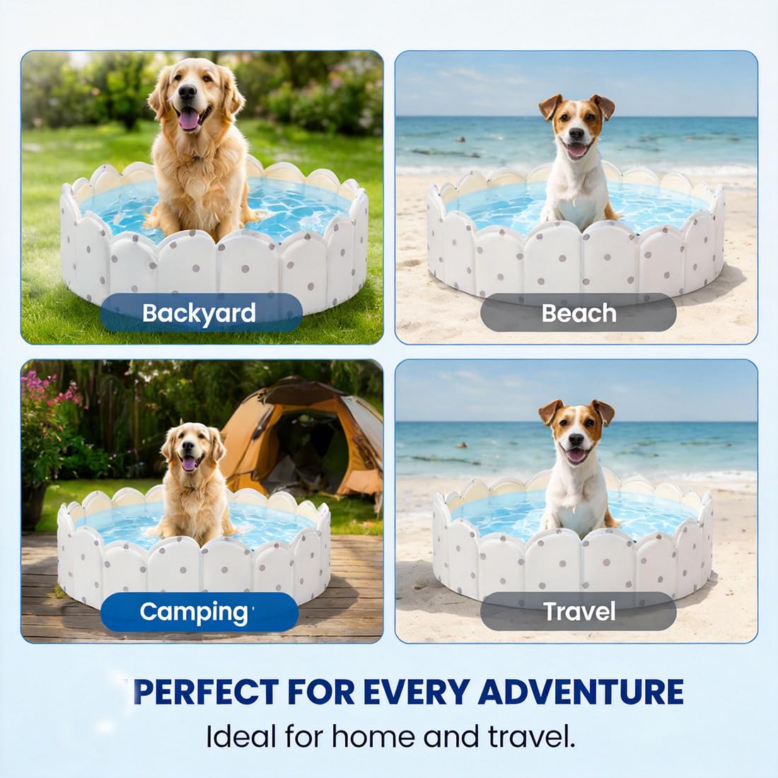 Piscina para Perros, Piscina Plegable Sin Inflado de PVC Resistente a Pinchazos, Bañera Portátil para Perros Pequeños y Grandes, Jardín Exterior Verano Viaje Playa (120CM)