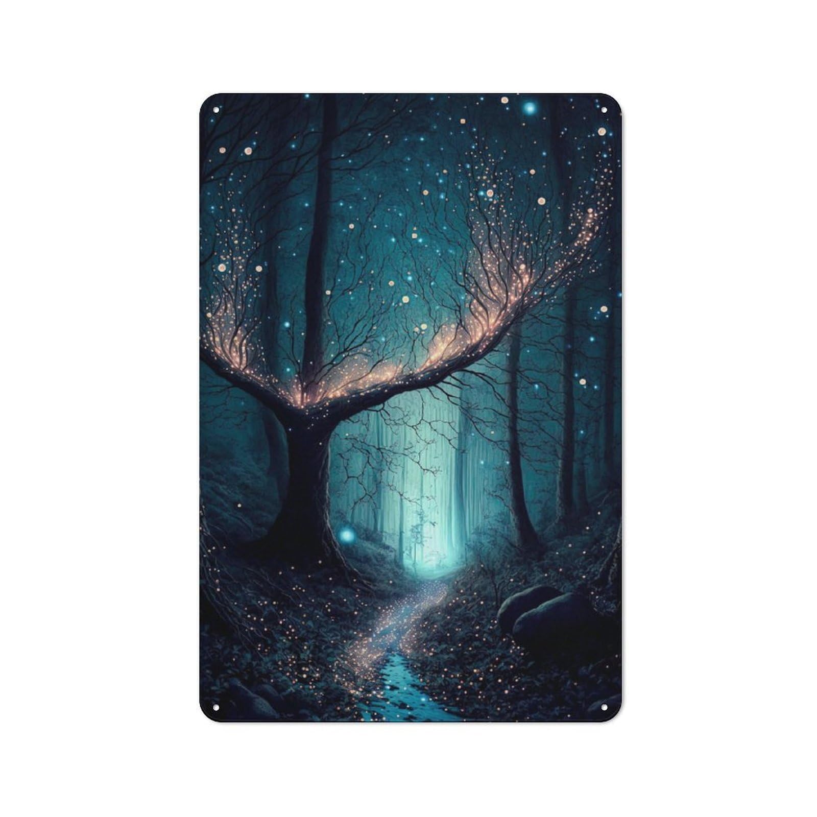 Junmoney Dreamy Fantasy Forest Vintage Metal Plaque 30X20cm Featuring For Pub Or Café, Suited To Café Interior Fans