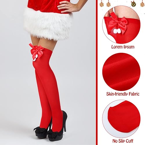 Miniatura 3 de 4 Pairs Christmas Thigh high Socks Red and White Stripe High Socks with Bow over Knee Stockings Candy Canes Stocking