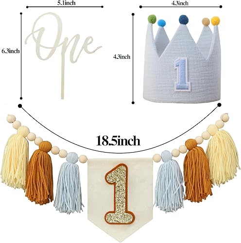 Vista 28 de Juego de decoración de primera fiesta con diseño de margaritas bohemias para silla de bebé, decoración de primera fiesta con adorno de pastel hecho