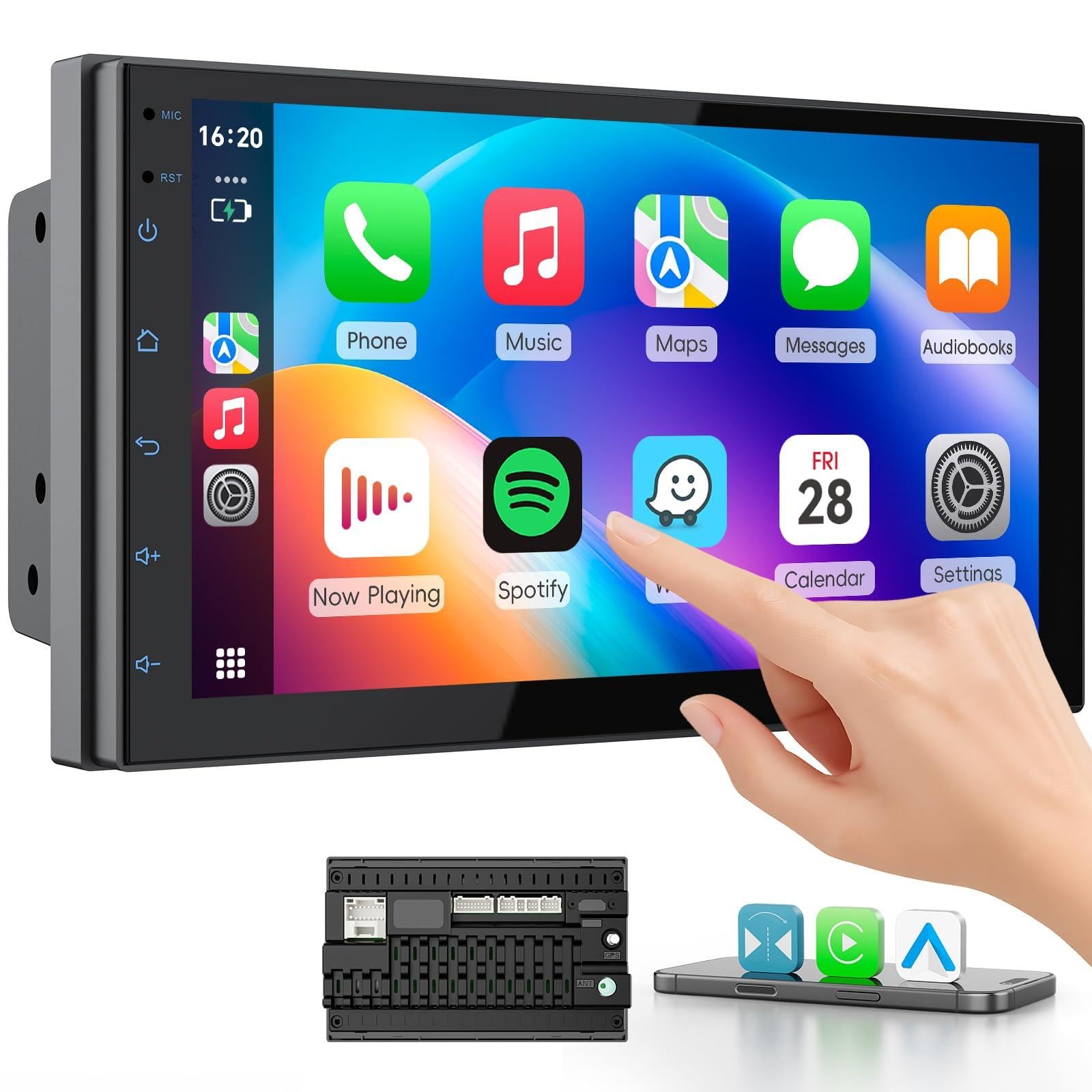 Haudio Estéreo de coche 2 Din con CarPlay y Android Auto inalámbricos, pantalla IPS de 7 Pulgadas,Control Vocal,LFB, FM/RDS/AM,25 Temas UI, Cámara Trasera, 4+64GB para Todos Vehículos(CPU Actualizado)