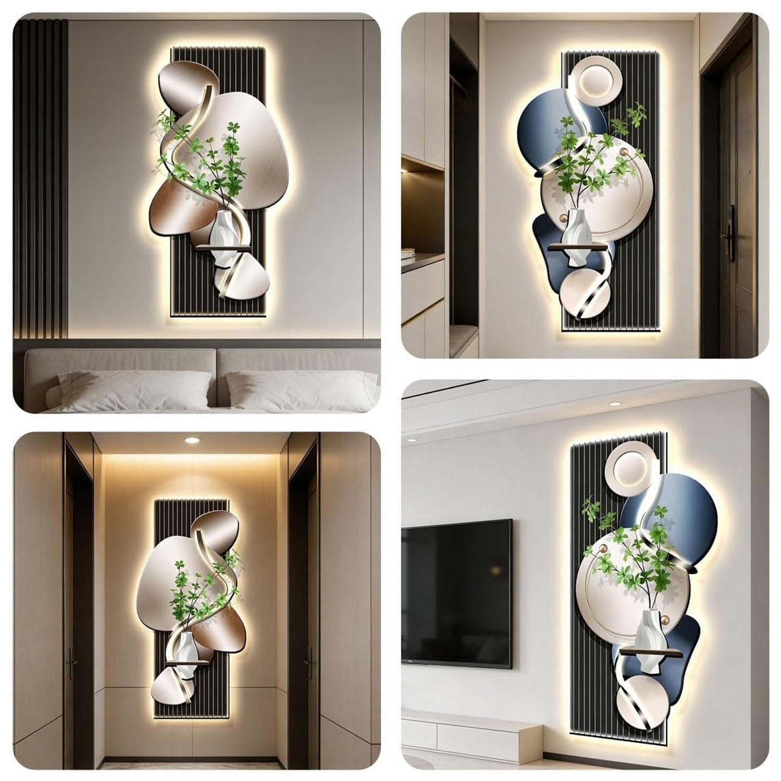 3D-Wandbild mit LED-Beleuchtung, luxuriöses Wandbild für den Eingangsbereich mit künstlichen Pflanzen, leuchtendes Wandbild mit Lampenschirm, hängendes Wandbild für Flure (Stil 4, 50 x 100 c