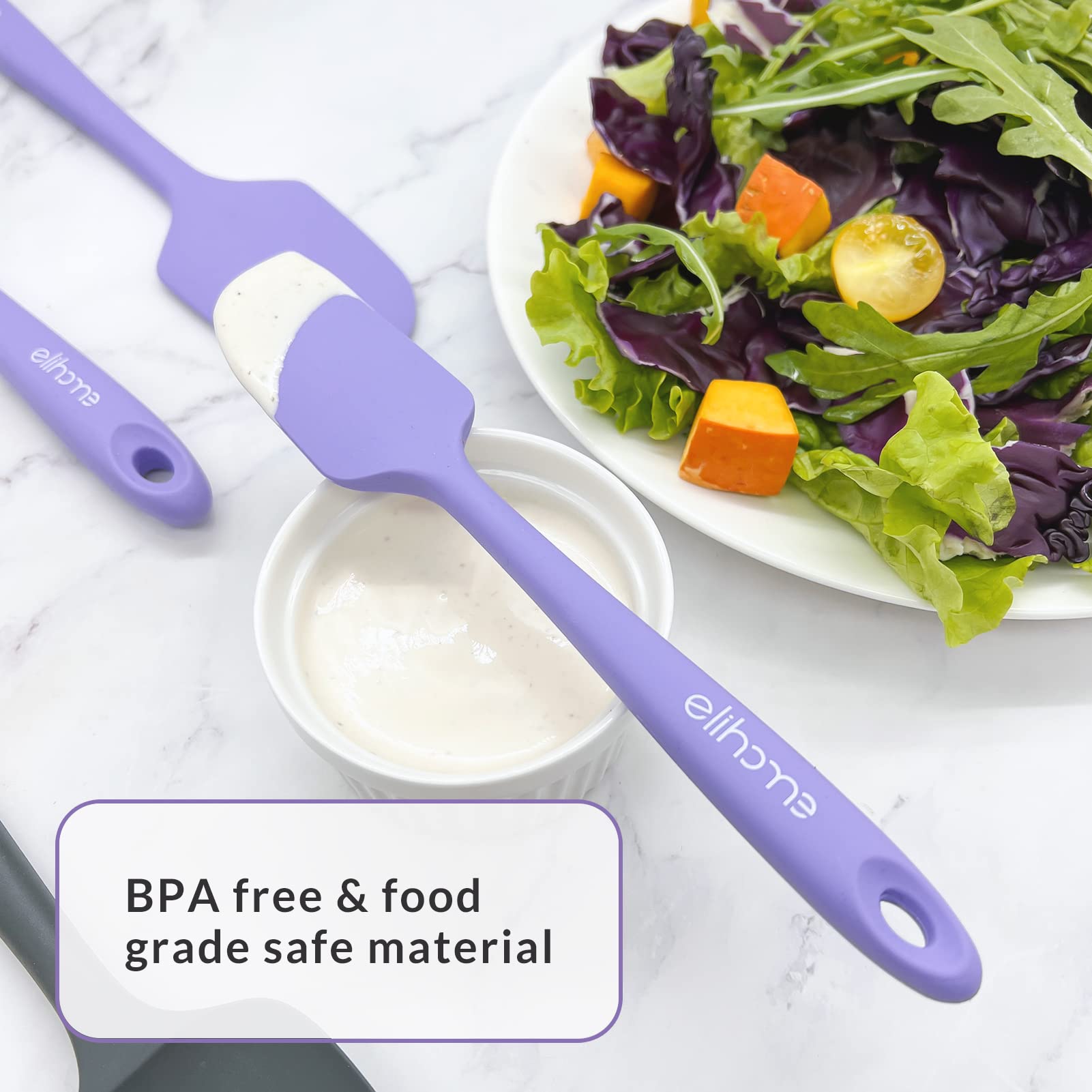 Elihome Chef Series - Set di 3 spatole in silicone, resistenti al calore, antiaderenti, per cucinare, cuocere e miscelare, senza BPA e silicone certificato LFGB, colore viola
