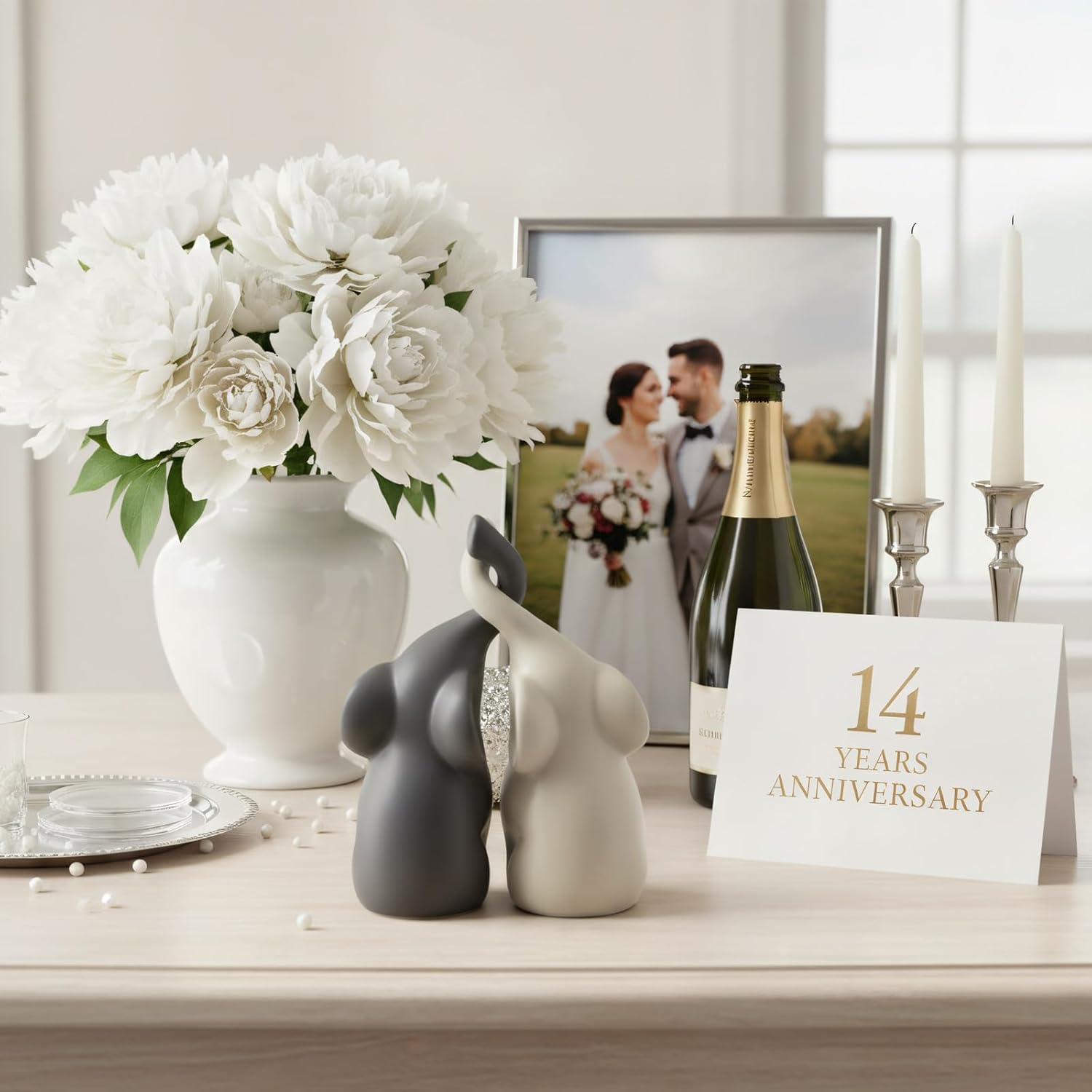 Elephant Statue Couple Ornament Elefante Ring Holder Table Top Shelf Bookends Love Aesthetic Sculptures Decoraciones para Sala Animal Figurines Home Decor Valentine's Elephant Gifts for Women - Image 7