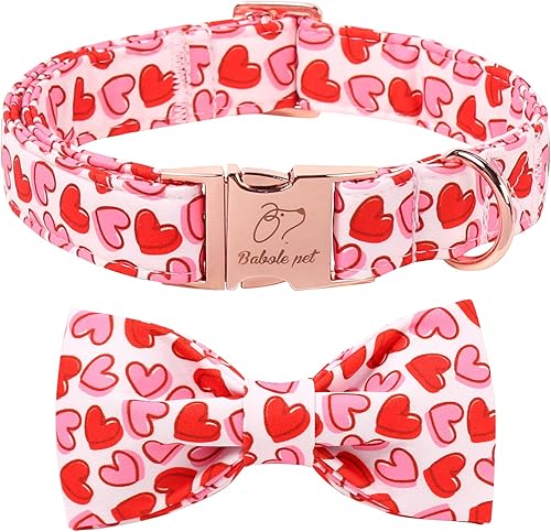 Miniatura 40 de Lindo collar de perro de fresa con corbatín – Collar ajustable de primavera y verano rosa con corbatín rosa, transpirable y cómodo, para perros