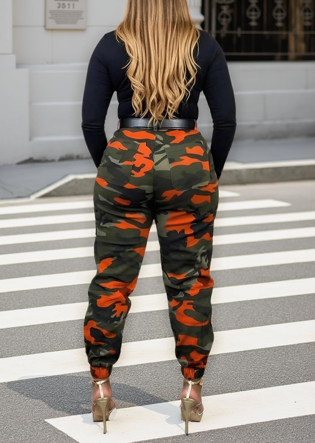 LKOUS Cargo Pants Women Baggy High Waisted Y2K Distressed Camouflage Print Sweatpants Trendy Streetwear