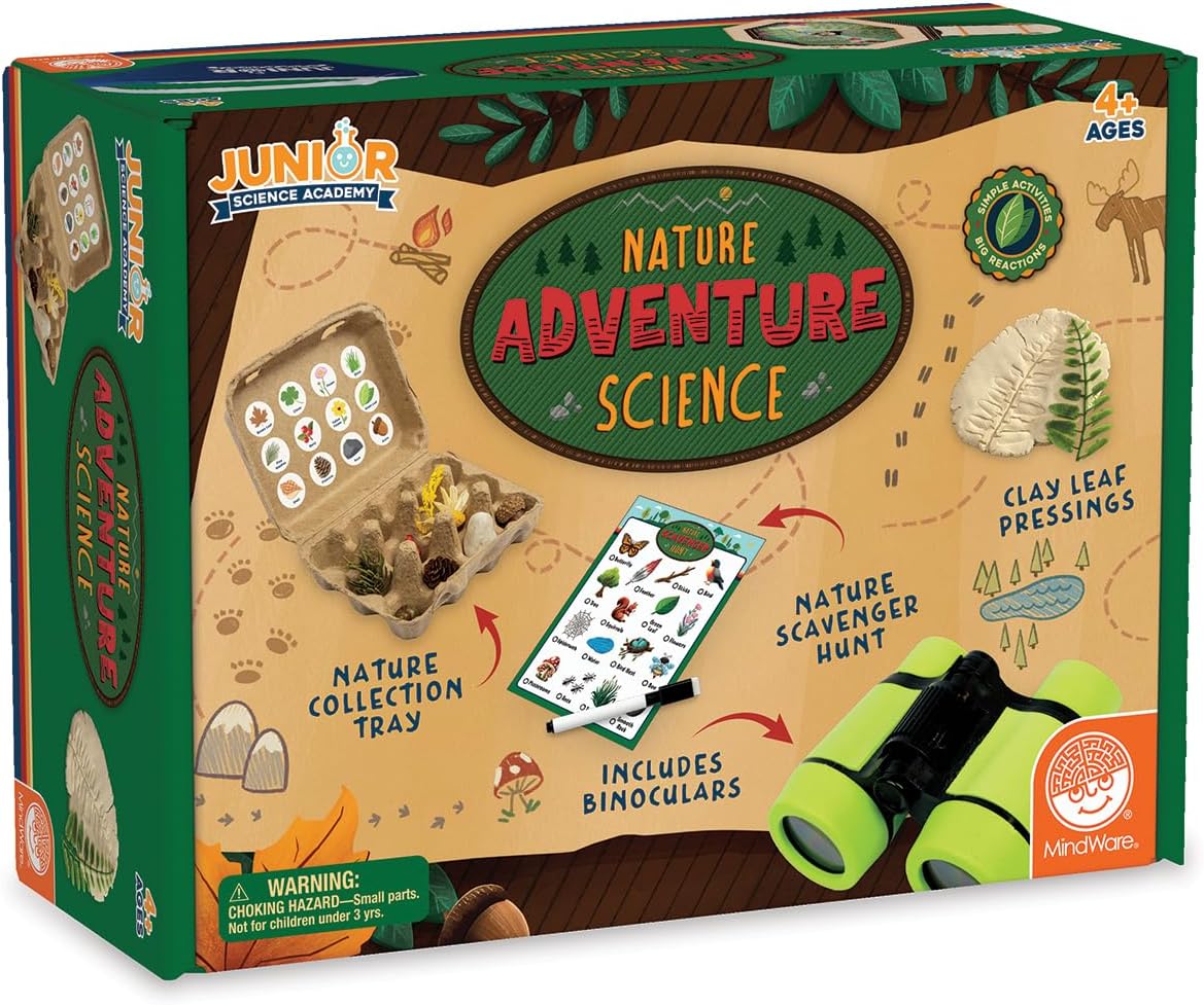 MindWare Junior Science Academy Nature Adventure Science Kit | Hands-on experiments kids set up and run themselves. Includes binoculars and scavenger hunt board. Ages 4+.