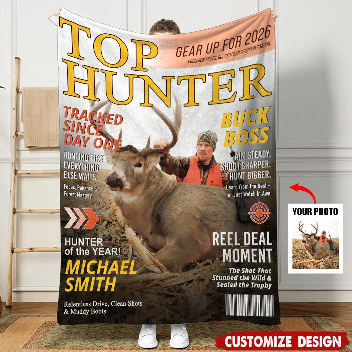 Personalized Hunting Magazine Cover Blanket - Gifts for Hunting Lovers, Hunting Gifts for Men, Hunting Gift Blanket, Gifts for Hunters, Hunter Present for Dad/Grandpa, Hunting Decor