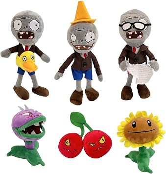 6Pcs Plants vs Zombies Plush Toys Zombie Sets,Ducky Newspaper Conehead Zombie,Sunflower Chomper Cherry Bomb Plant Soft Plants vs Zombies Toys PVZ Plush 1 2 for Birthday,Party,Halloween & Christmas