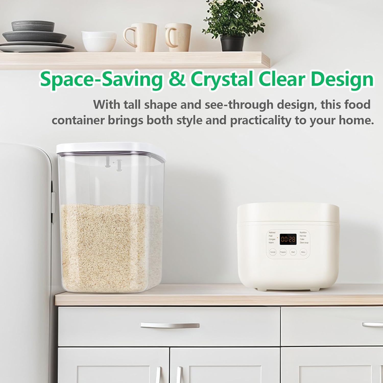 Airtight Rice Container 25 Lbs with Handle and Cup – 12.68Qt Large Flour Sugar Storage Container with Pop Up Seal & Hanging Lid Hooks, Clear Tall Food Storage Bin for Kitchen Pantry Organization - Image 6