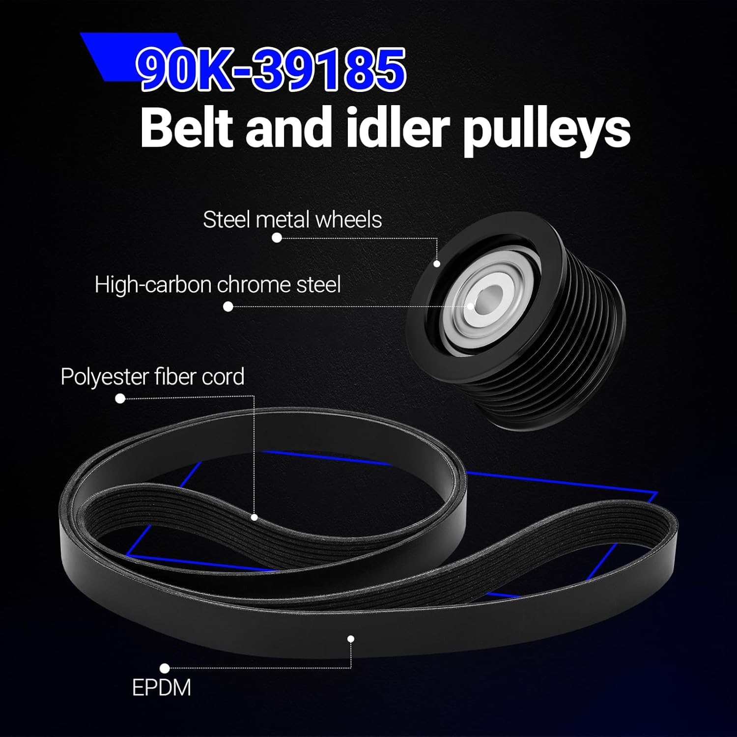 90K-39185 Serpentine Belt Drive Tensioner Pulley Component Kit for 2007-2018 Lexus GX460 LX570 Toyota Sequoia Tundra Land Cruiser Replace# 39185 36370 8PK2415 （Set of 3）