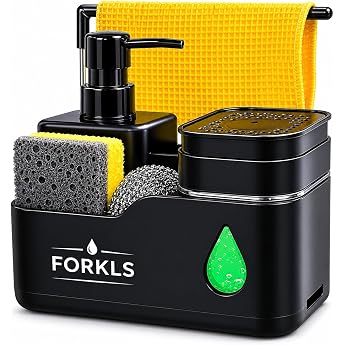 Kitchen Sink Soap Dispenser with Sponge Holder   2-in-1 Dish Soap & Hand Wash Dispenser Space-Saving Sink Organizer with Manual Pump for Kitchen