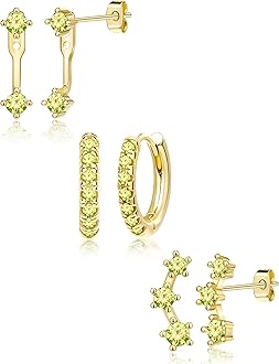 Trendy Small Earrings Stack for Women, 3 Pairs Gold Plated Hypoallergenic Dainty Cute Stud Huggie Jacket Set, Women Fashion Accessories Holiday Birthstone Western Jewelry Christmas Gifts
