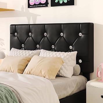 VECELO Single Bed Frame with Storage, Black PU Leather Upholstered Bed with Adjustable Diamond Tufted Headboard, Large Storage Drawers, Modern Platform Bed, Noise Free, No Box Spring Needed
