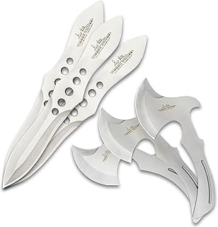 Hibben Throwing Axe and Knife Set - One-Piece 3Cr13 Stainless Steel Construction, Tough Nylon Belt Sheath, Includes Six Throwers, Curved-Grip Design â€“ Accurate Throwers to Hone Your Skills