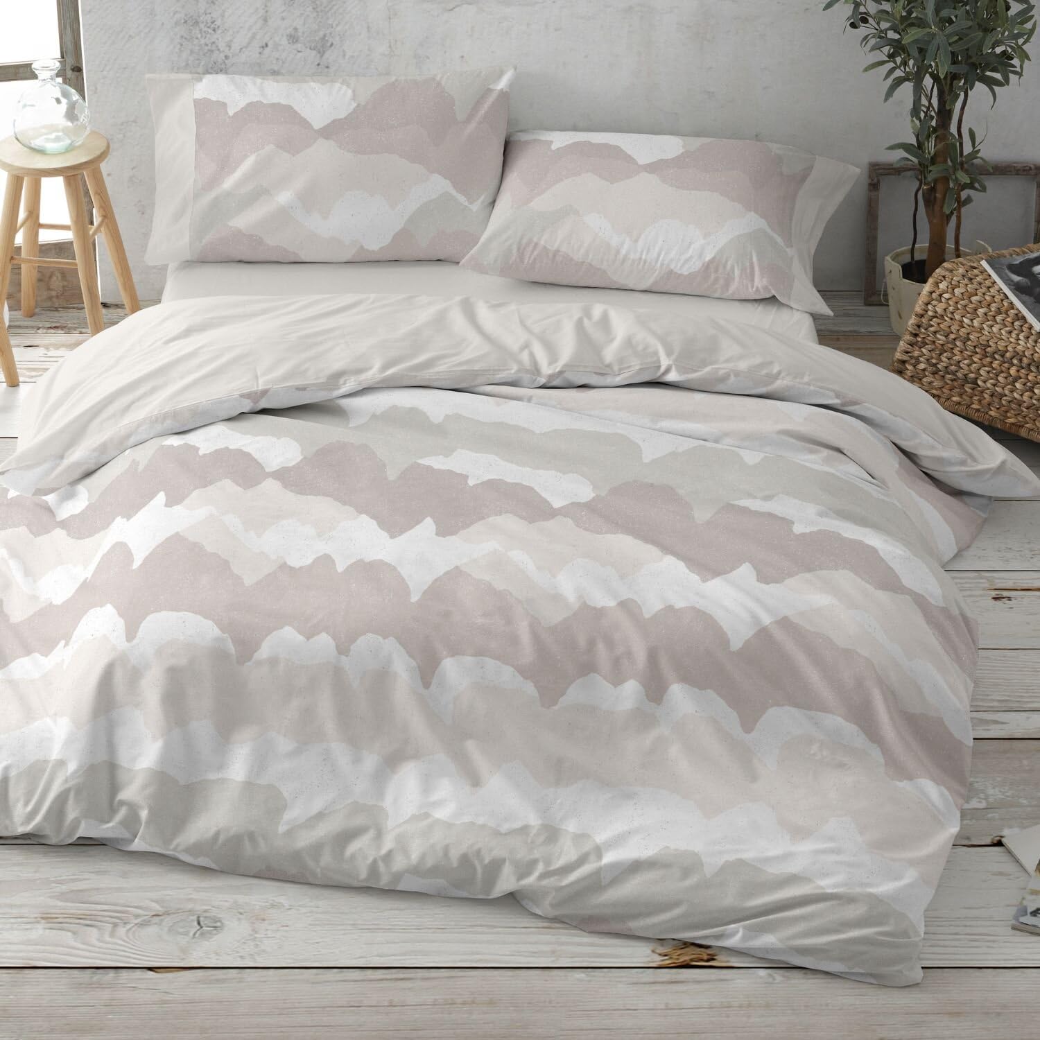 Burrito Blanco | Funda Nórdica Estampada Algodón/Poliéster Cama 135 Arena | Incluye Bajera y Funda de Almohada | 50% Algodón 50% Poliéster | 144 Hilos | Tacto Suave | Larga Duración | Fácil Planchado