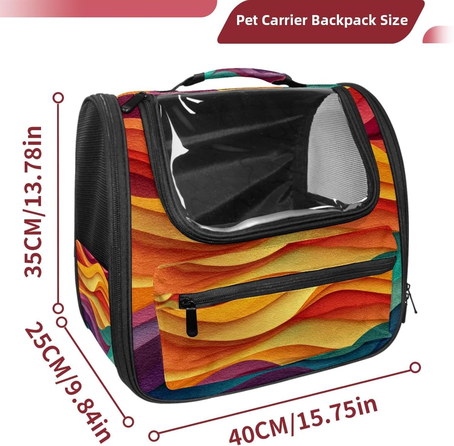 Colorful Wavy Pattern Rainbow (3) Pet Carrier Airline Approved Soft Sided Portable Cozy Travel Pet Bag, Car Seat Safe Carrier for Cats and Dogs